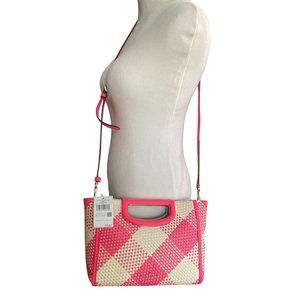 Kate Spade Alexia Gingham Oversized Woven Wild Rose Crossbody Clutch Bag…